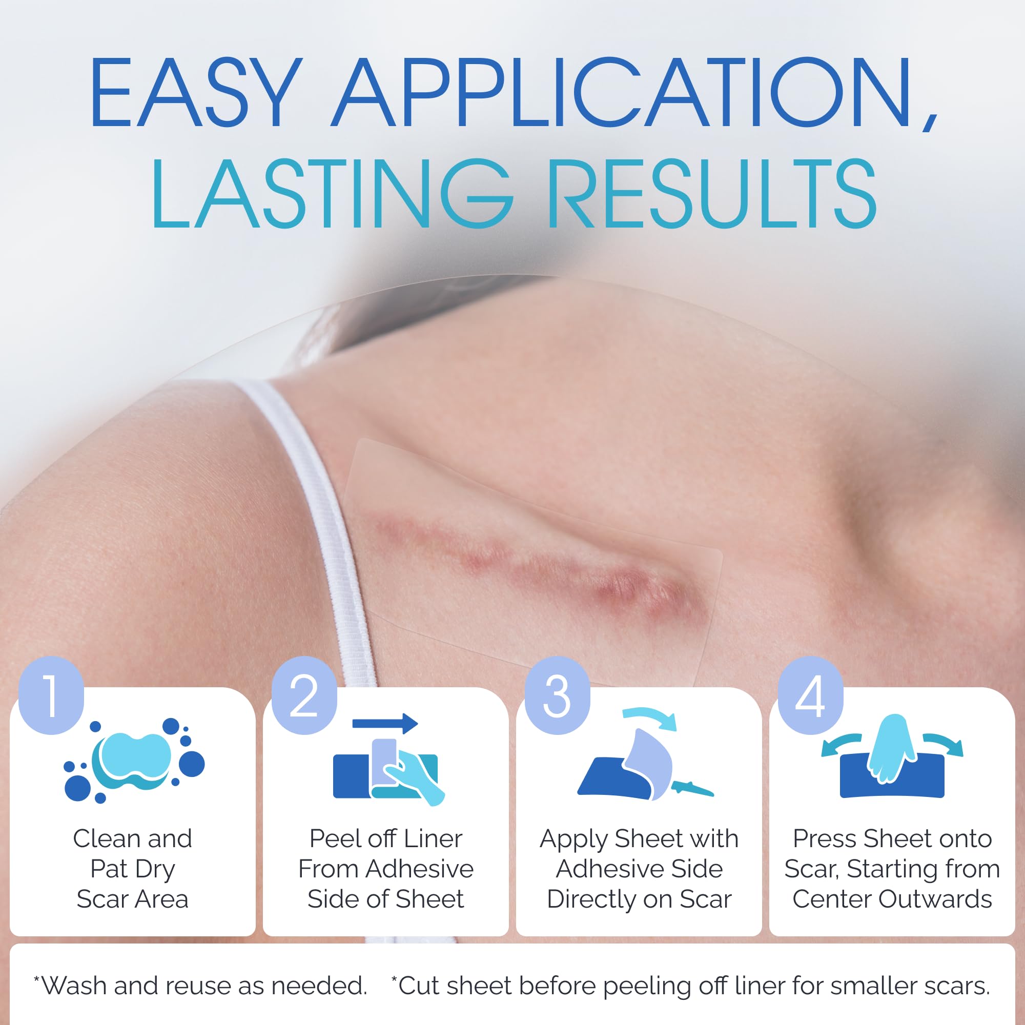 Advanced Medical Grade Silicone Scar Patches, 12 Reusable 3'' Water-Resistant Silicone Scar Strips for Newly Healed Wounds and O