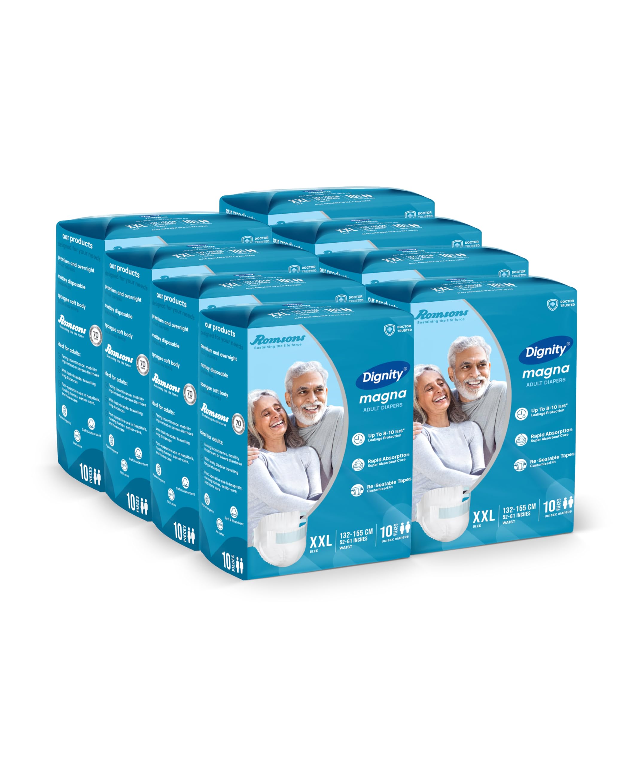 Dignity Magna Tape Style Adult Diapers  Xxl (80 Pieces) With Wetness Indicator And Leakage Protection Upto 810 Hrs.