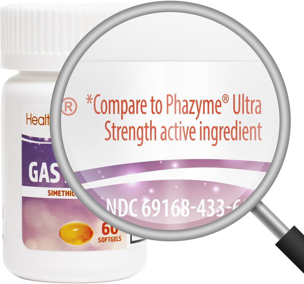 HealthA2Z Gas Relief Simethicone 180mg | Relieves from Stomach Discomfort and Gas | Anti Flatulence | Relieves Gas Fast (60 Coun