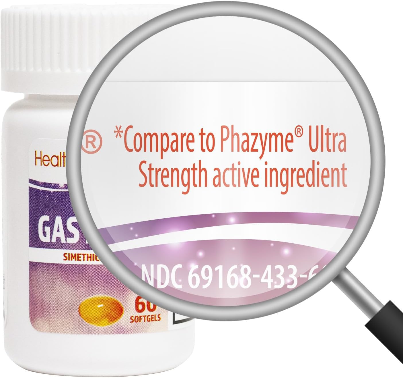 HealthA2Z Gas Relief Simethicone 180mg | Relieves from Stomach Discomfort and Gas | Anti Flatulence | Relieves Gas Fast (60 Coun
