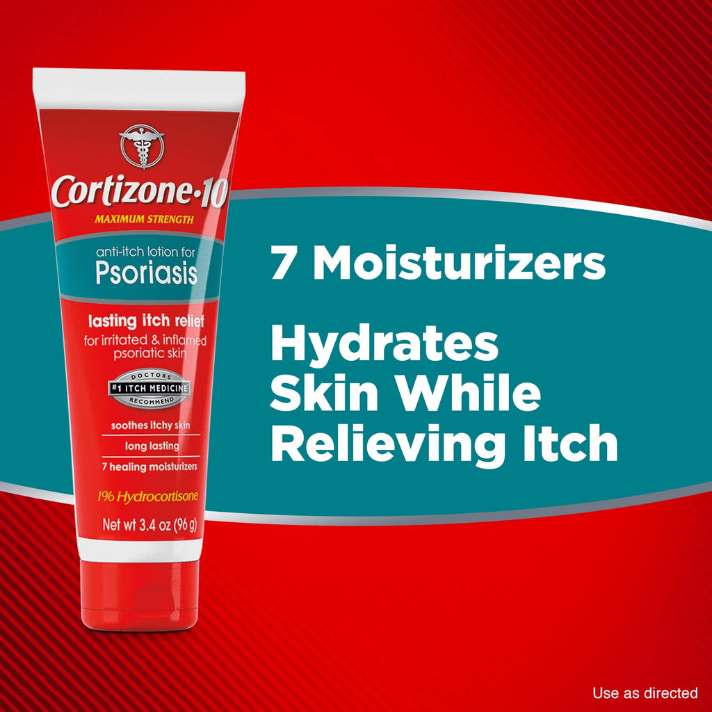 Cortizone 10 Anti-Itch Lotion for Psoriasis 3.4 oz (96g) , Maximum Strength 1% Hydrocortisone