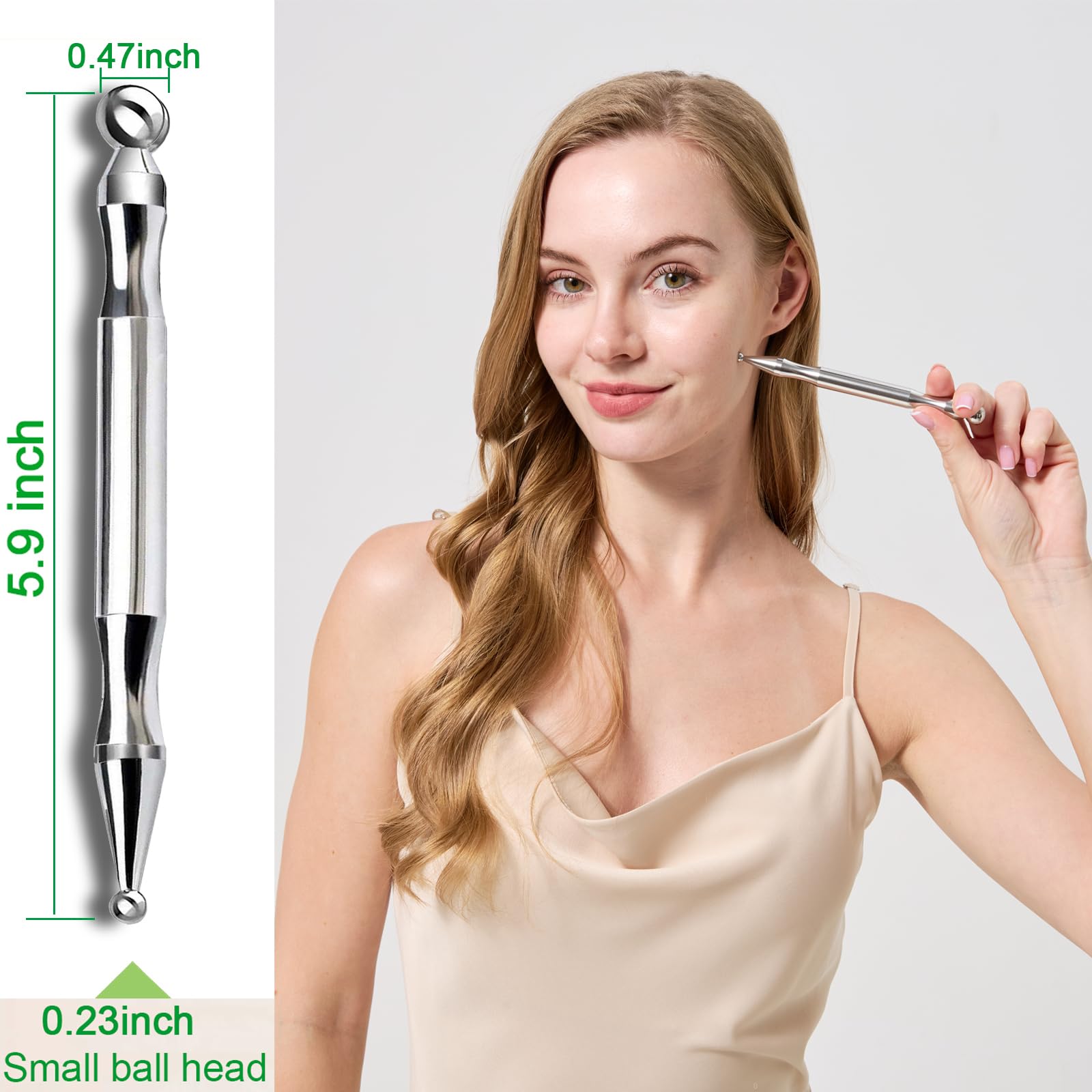 BYYDDIY Stainless Steel Dual Head Facial Reflexology Tools,Body Point Probe Pen &Trigger Point Massager Tool for Deep Tissue (P-