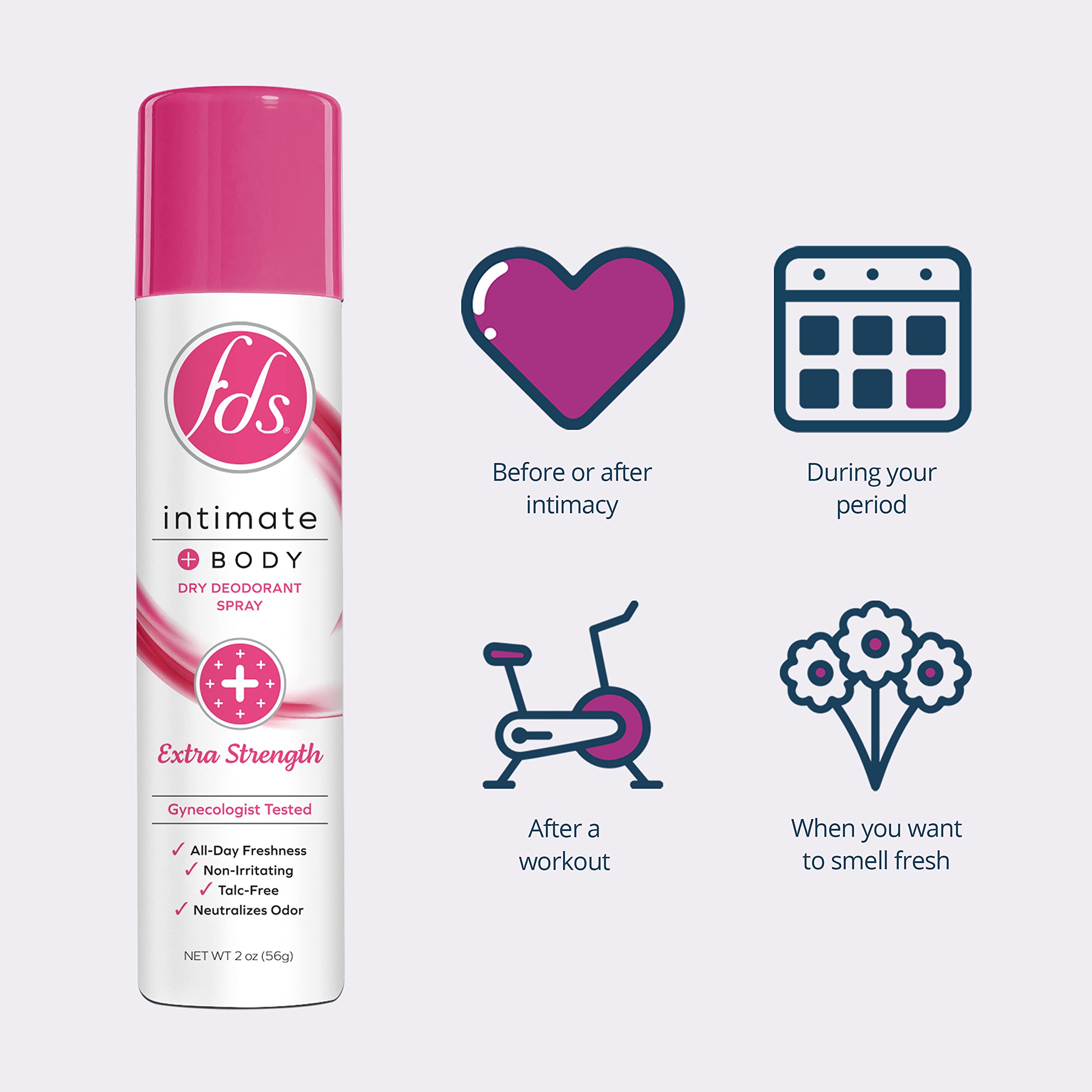 FDS Intimate Deodorant Spray, Extra Strength, 2 oz (Pack of 3) Feminine Spray for All Day Freshness & Odor Protection; pH-balanc