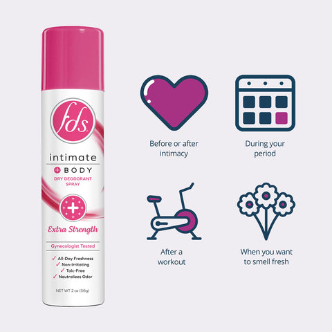 FDS Intimate Deodorant Spray, Extra Strength, 2 oz (Pack of 3) Feminine Spray for All Day Freshness & Odor Protection; pH-balanc