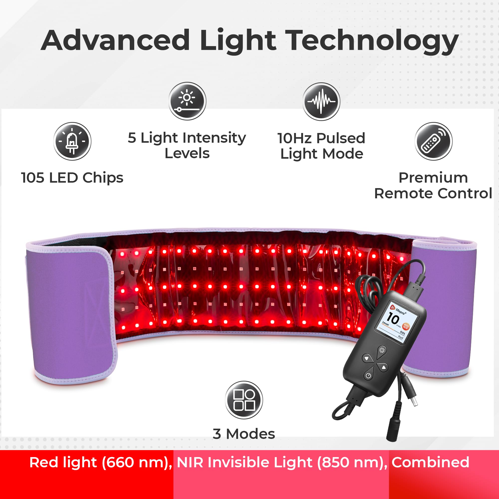 Lifepro Red Light Therapy Belt - 660nm & 850nm Near Infrared & Red Light Therapy for Body, Relaxing Muscle, Inflammation, Improv