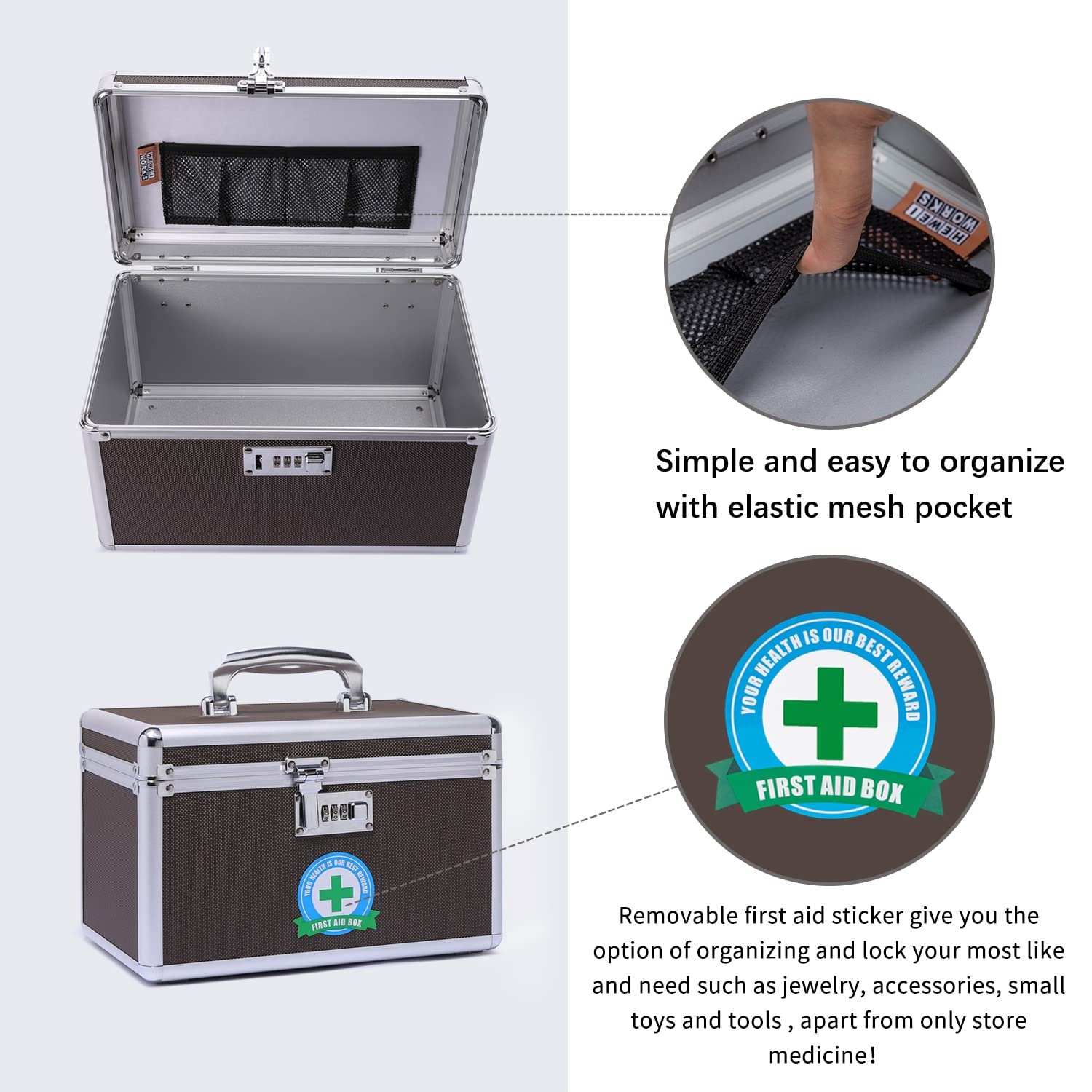 Locking Medication Box with Portable Storage Case, Childproof Medicine Lock Organizer, 12.2x 7.2x 7.6, Lockable Empty Firs