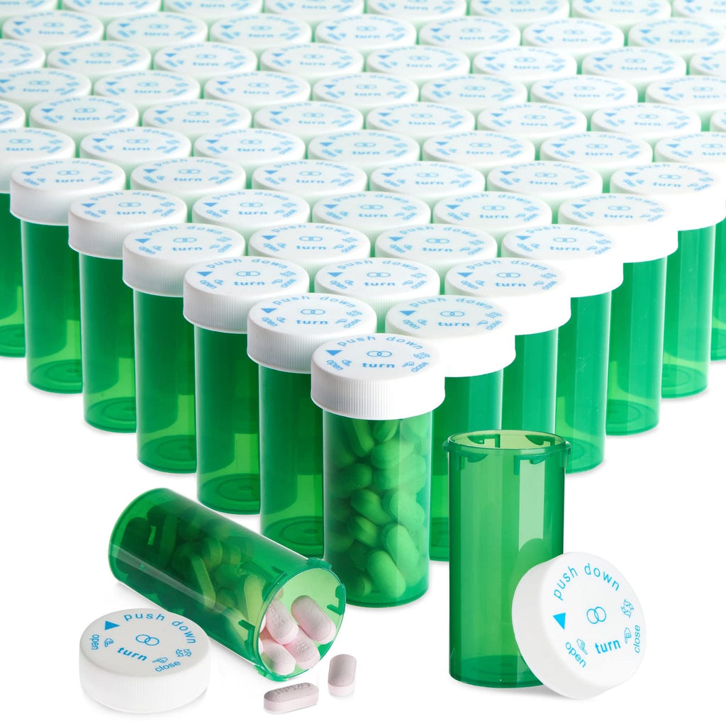Juvale Pill Bottles - 250 Pack, 13 Dram Capacity, Green Bottles & White Lids - Prescription Vials & Pharmacy Vials with Child-Re
