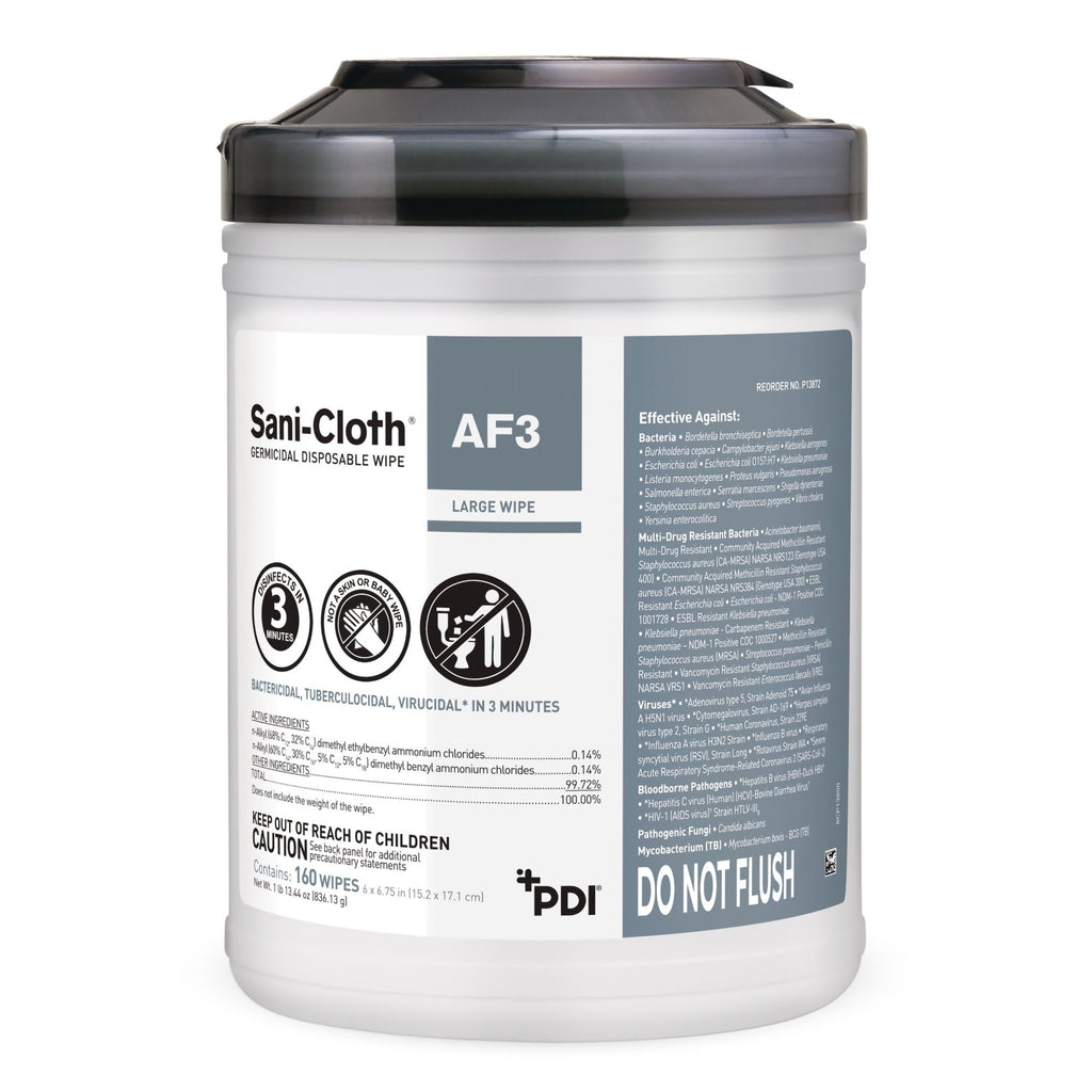 Sani-Cloth AF3 Germicidal Disposable Wipe - Pre-Moitened Surface Disinfecting Wipes, Unscented, Alcohol-Free - Large Canister, 6