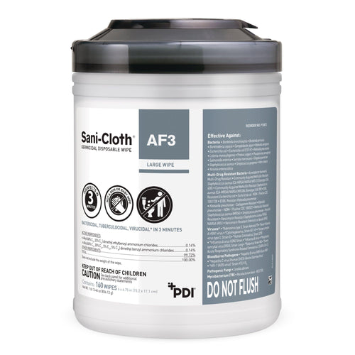 Sani-Cloth AF3 Germicidal Disposable Wipe - Pre-Moitened Surface Disinfecting Wipes, Unscented, Alcohol-Free - Large Canister, 6