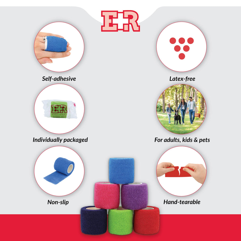 Ever Ready First Aid Self Adherent Cohesive Bandages 2 x 5 Yards - 6 Count, Rainbow Colors