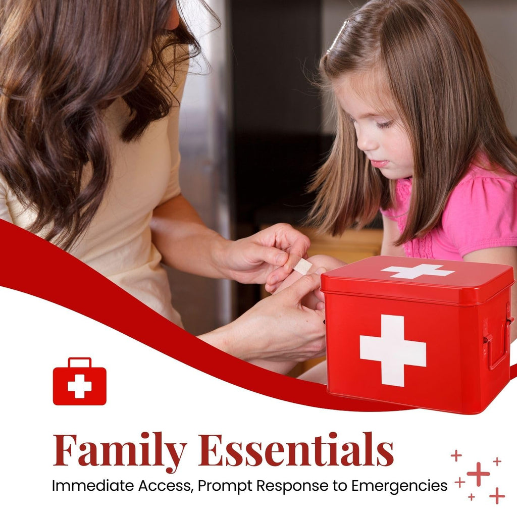 Flexzion First Aid Box Organizer, Empty 8.5 Inch Red Vintage First Aid Kit Tin Metal Medical Box First Aid Storage Box Container