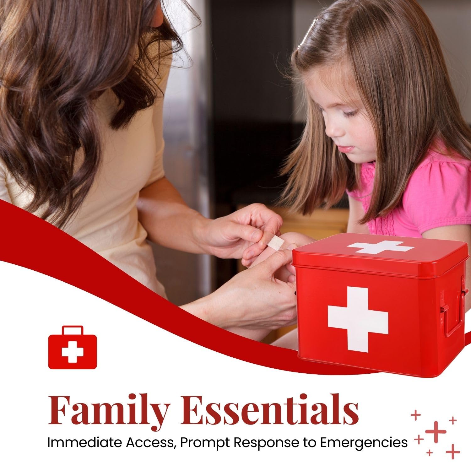 Flexzion First Aid Box Organizer, Empty 8.5 Inch Red Vintage First Aid Kit Tin Metal Medical Box First Aid Storage Box Container