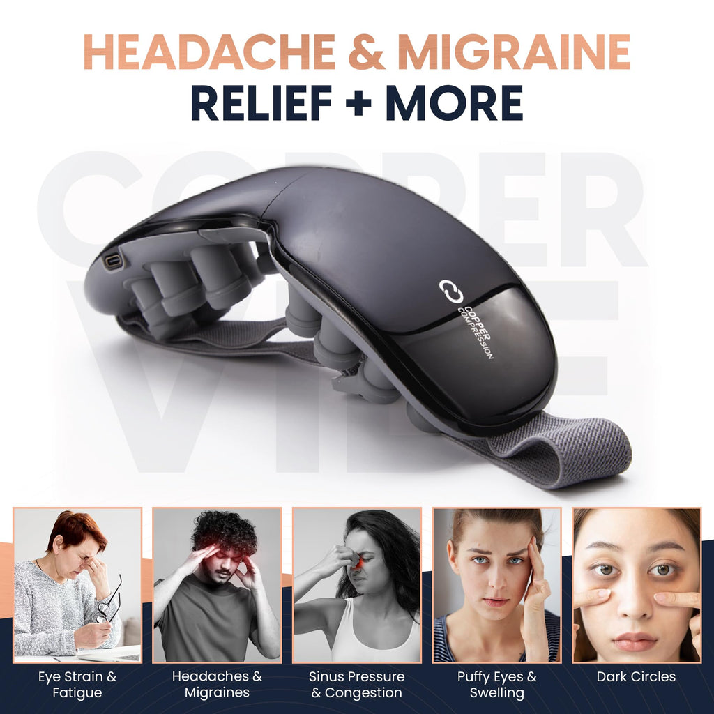 Copper Compression CopperVibe Eye Massager - Heat, Bluetooth, Transparent Visor, Timer & Adjustable Strap. Relieves Strain, Migr