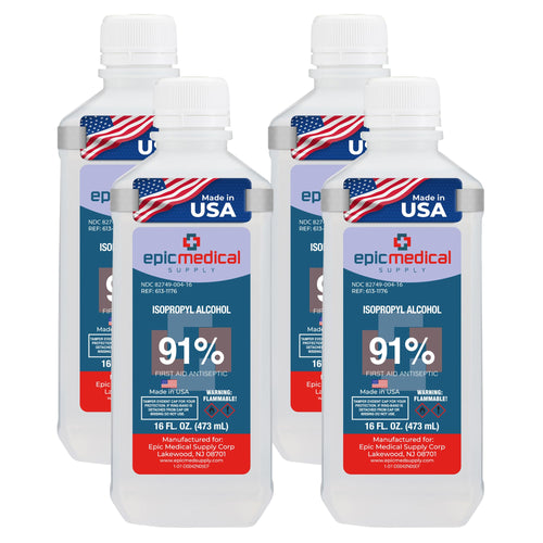 Epic Medical Supply 91% Percent Isopropyl Alcohol 91, Rubbing Alcohol Isopropilico 16 oz. Bottle, Multipurpose First Aid Antisep