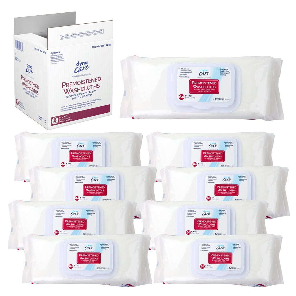 Dynarex Personal Cleansing Washcloth - Pre-Moistened Wet Wipes with Lanolin & Aloe Vera - Disposable Sheets for Incontinence, Pe