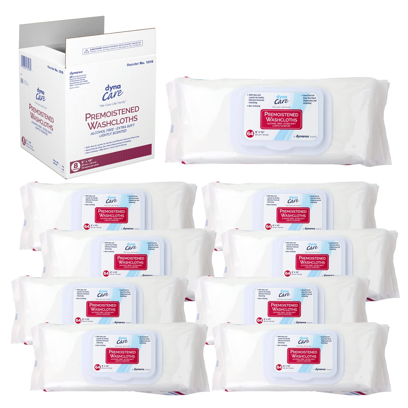 Dynarex Personal Cleansing Washcloth - Pre-Moistened Wet Wipes with Lanolin & Aloe Vera - Disposable Sheets for Incontinence, Pe