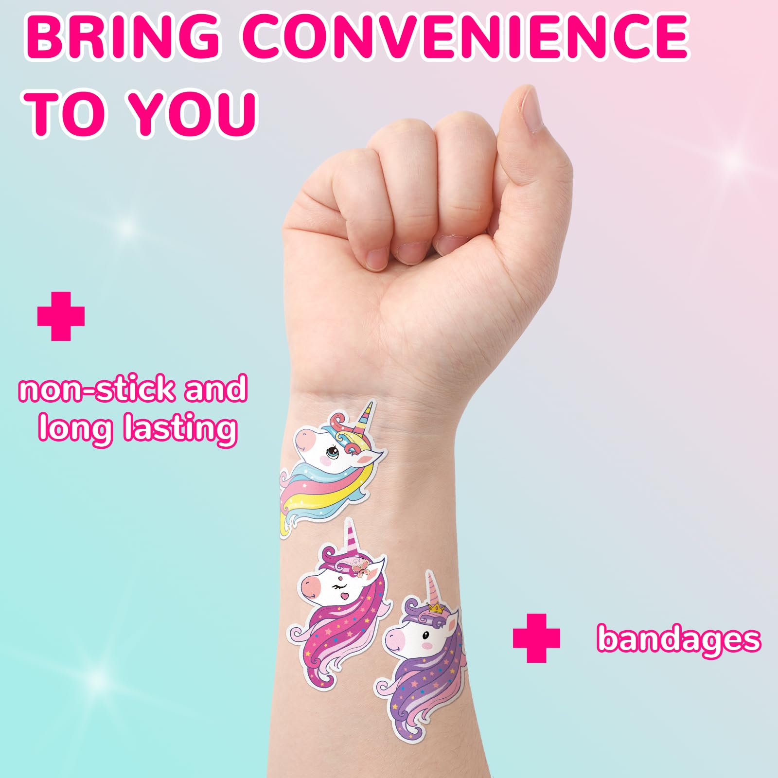60 Pcs 10 Styles Unicorn Kids Bandages Kawaii Cute Cartoon Unicorn Colorful Funny Protection Care Adhesive Bandages for Toddlers