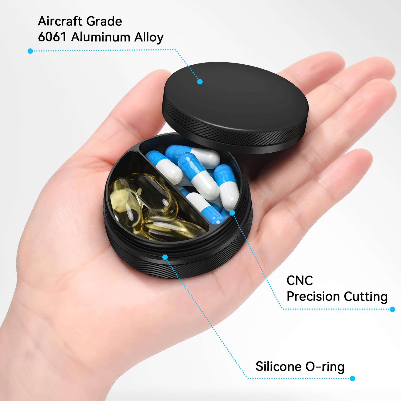 Aufew Small Pill Case, Durable Metal Pill Box, Airtight & Waterproof for Travel and Daily Use, Portable Vitamin Holder for Pocke