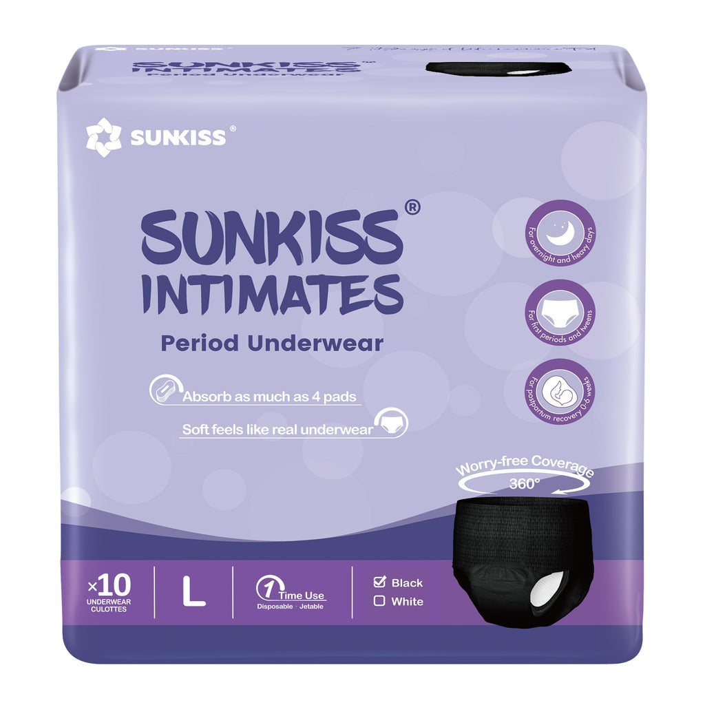 SUNKISS INTIMATES Disposable Period Underwear for Women with Heavy Flow, Unscented Postpartum Essentials, White, Large, 10 Count