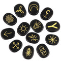 mookaitedecor Black Obsidian Witches Runes Set of 13, Healing Crystal Stone with Engraved Gypsy Symbol for Meditation Divination