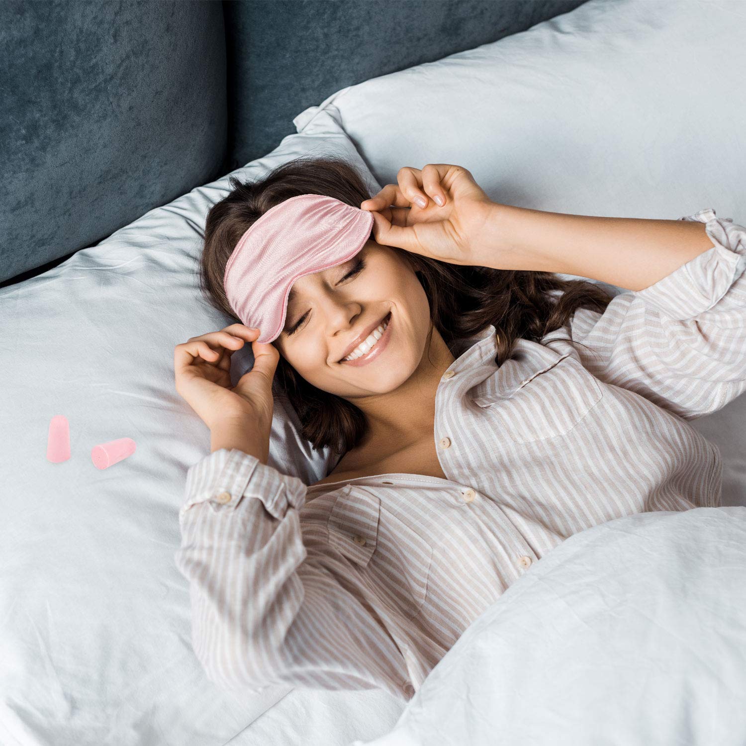 Whaline 2 Pcs Silk Sleep Eye Cover with Ear Plugs and Elastic Strap, Soft and Smooth Eye Cover for Men & Women Night Sleeping, T