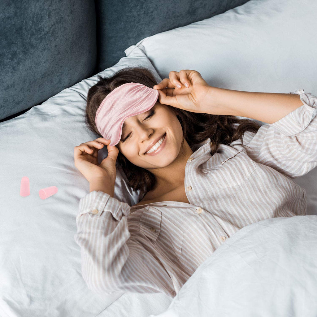 Whaline 2 Pcs Silk Sleep Eye Cover with Ear Plugs and Elastic Strap, Soft and Smooth Eye Cover for Men & Women Night Sleeping, T