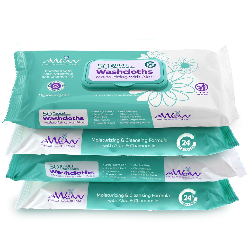 AWOW Professional Wipes for Adults - 50 Extra Large No Rinse Body Wipes for Adults Bathing, Camping Wipes, Adult Wipes for Incon