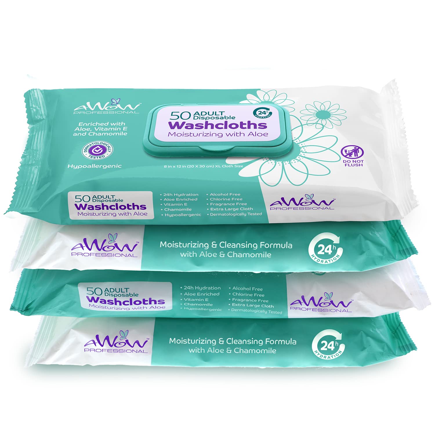 AWOW Professional Wipes for Adults - 50 Extra Large No Rinse Body Wipes for Adults Bathing, Camping Wipes, Adult Wipes for Incon