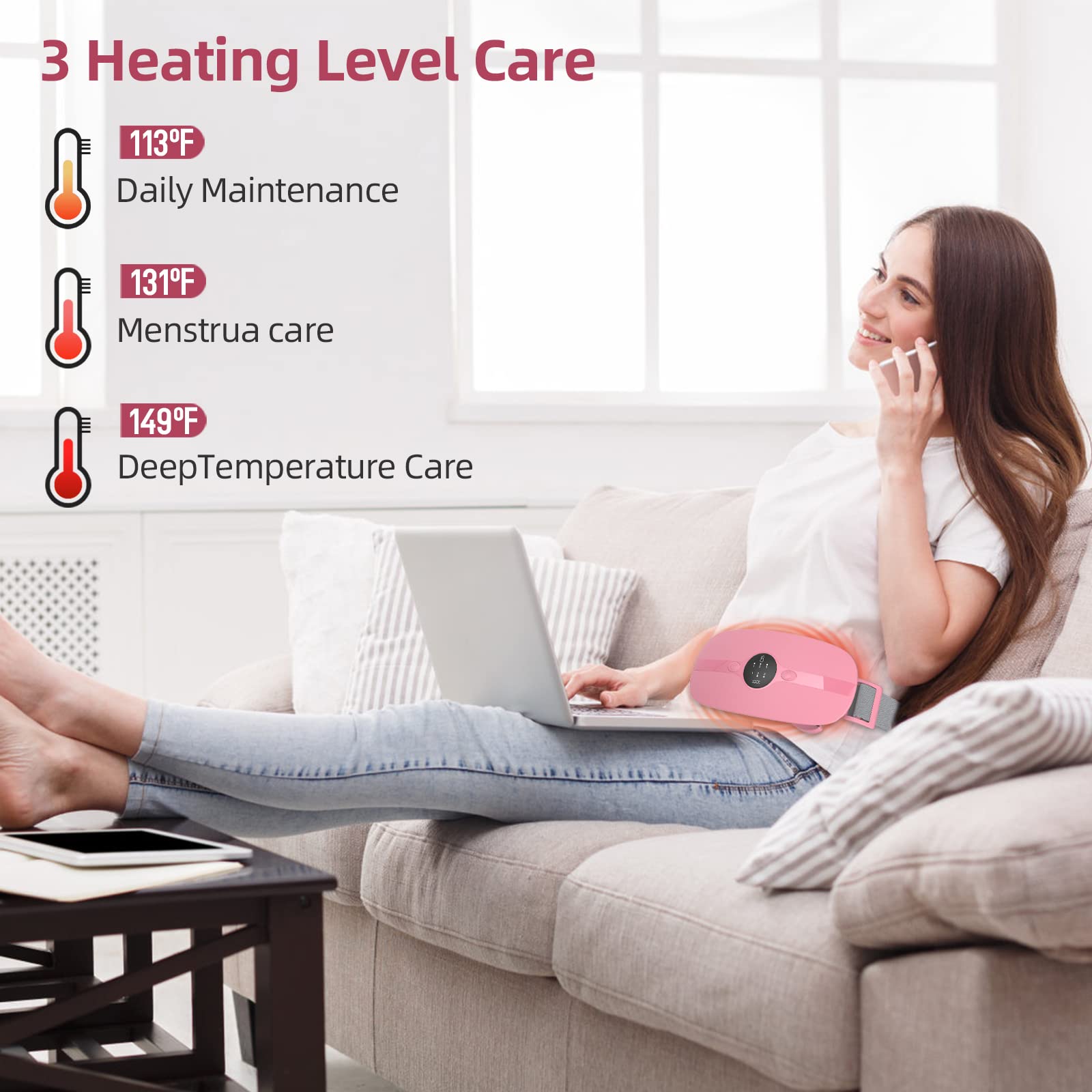 Portable Cordless Heating Pad, Heating Pads with 3 Heat Levels and 3 Massage Modes, Heat Pad 5s Fast Heating, Back or Belly for