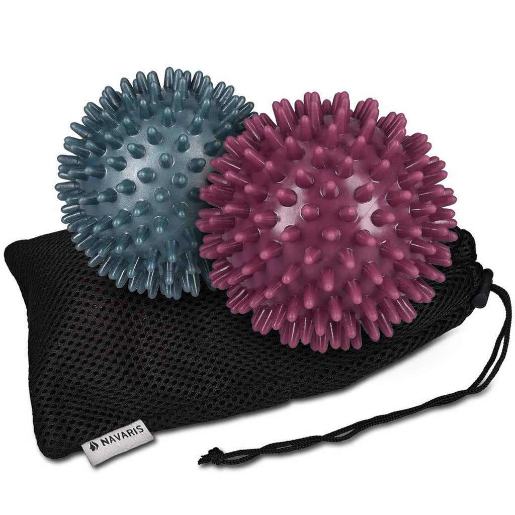 Navaris Spiky Massage Balls - Set of 2 - Hedgehog Balls for Self Massage - 1x Medium-Hard & 1x Hard Ball - Pair of Bumpy Massage