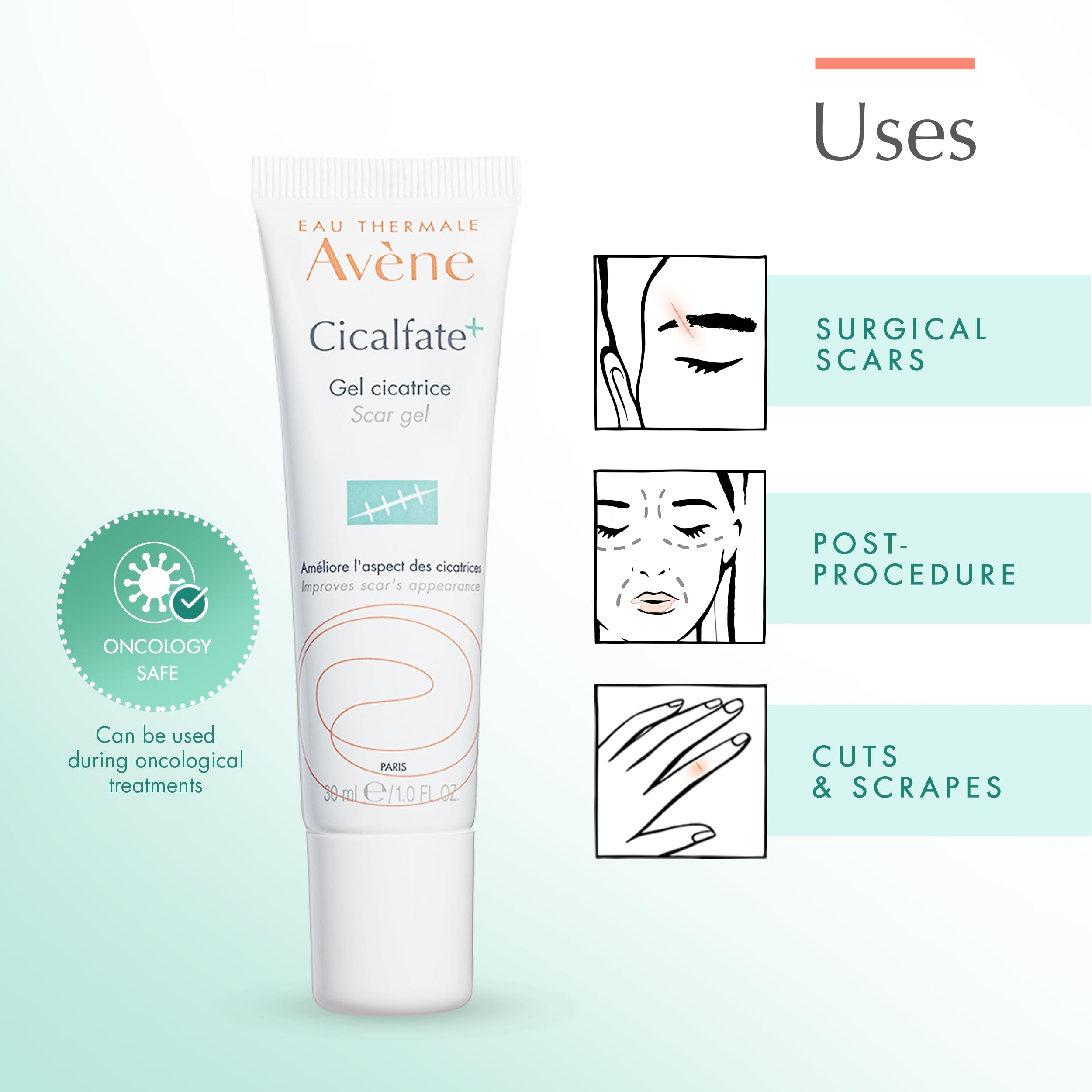Eau Thermale Avne Cicalfate+ Scar Gel, Silicone Massage Gel for Scars, Superficial Scars, Dermatological Scars, 1 fl.oz.