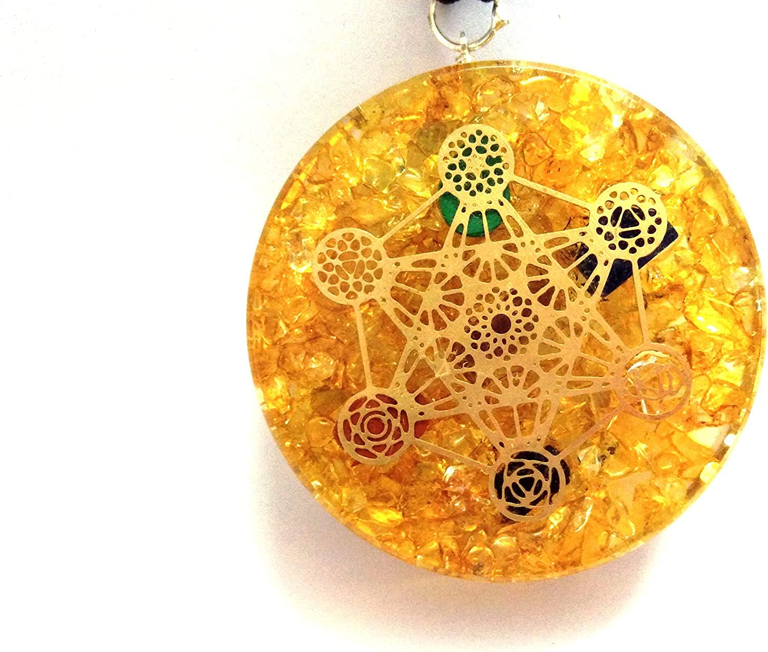 Jet Citrine Metatron's Cube Merkaba 7 Chakras with Crystals Stones Orgone Pendant 2 inch Approx Adjustable Energy Generator Neck