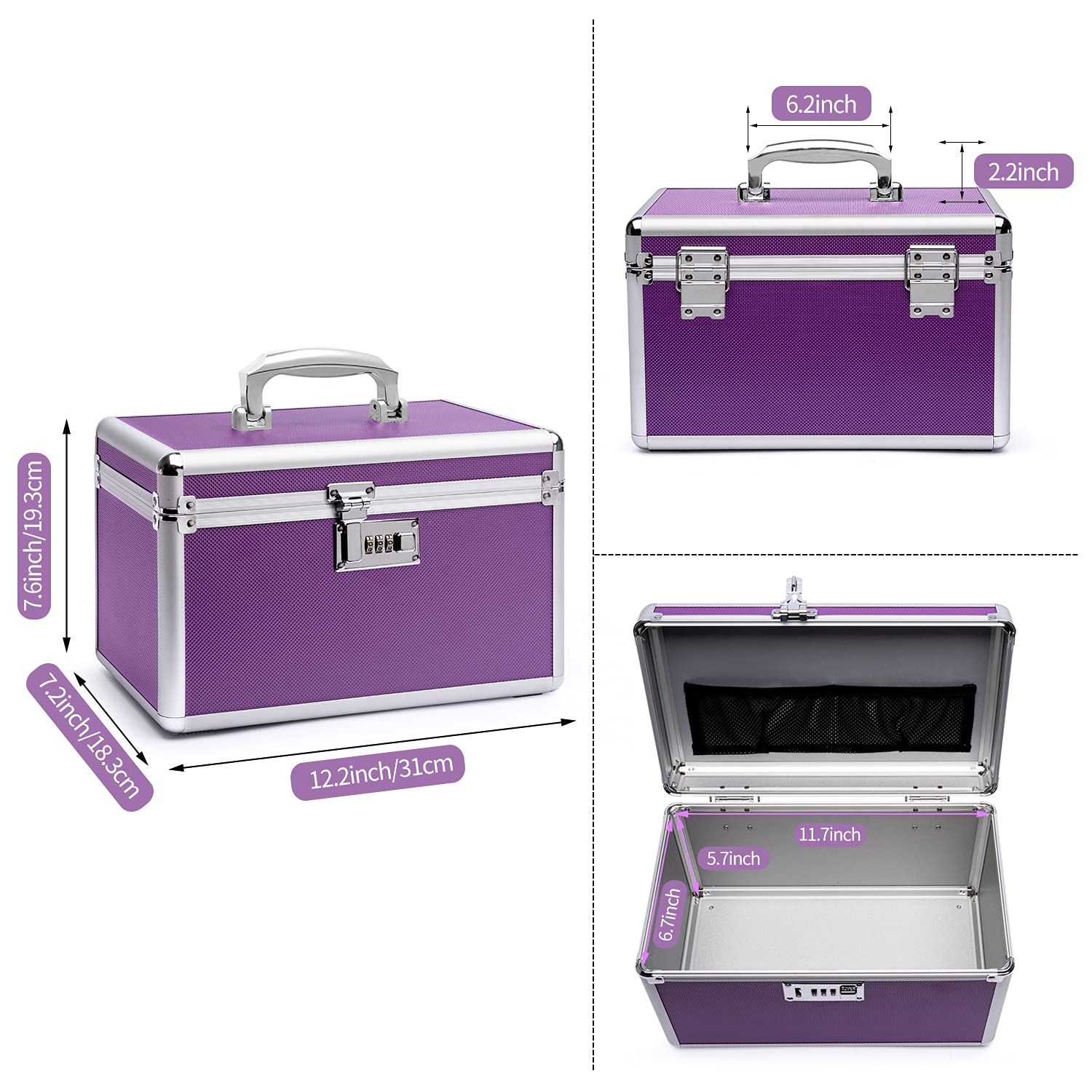 HEWEI WORKS Combination Locking Medicine Box with Portable Storage Case,12.2x 7.2x 7.6, Childproof Medication Lock Organiz