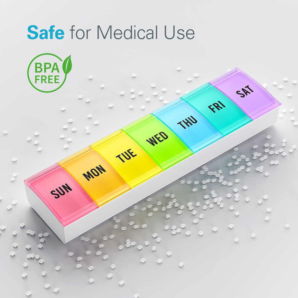 VVM Weekly Pill Organizer BPA-Free, Easy Open Pill Box 7 Day with Secure Closure, Medicine Pill Organizer for Users with Arthrit