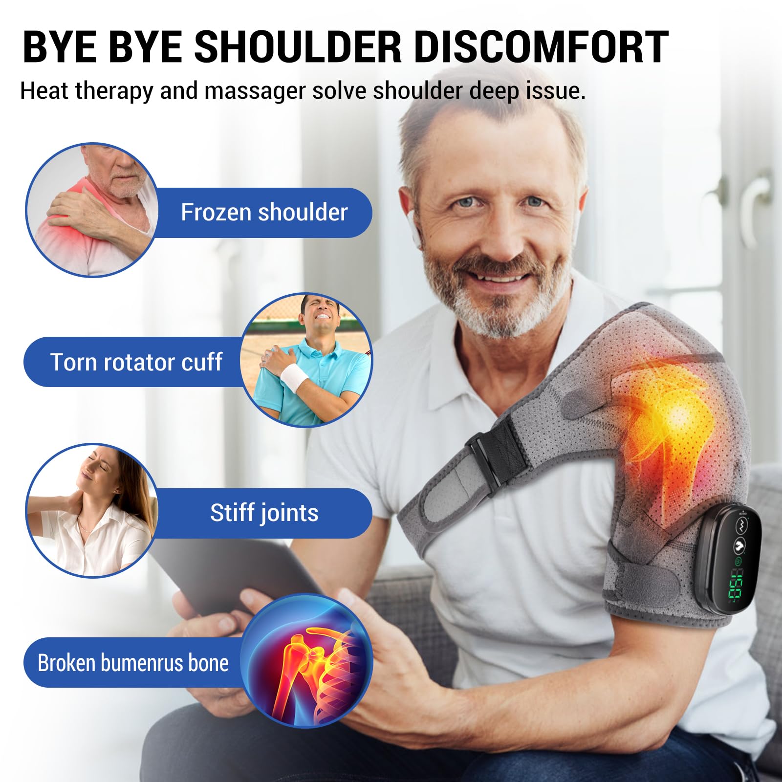 Heated Shoulder Wrap with Massage, Shoulder Heating Pad for Rotator Cuff Frozen Shoulder, Cordless Shoulder Heating Pads Shoulde