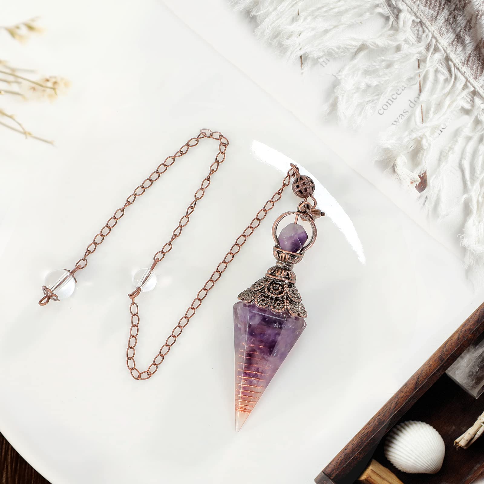Loveliome Healing Crystal Pendulum for Divination, Wicca Dowsing Balancing Spiritual Resin Gemstone Point Pendant,Citrine