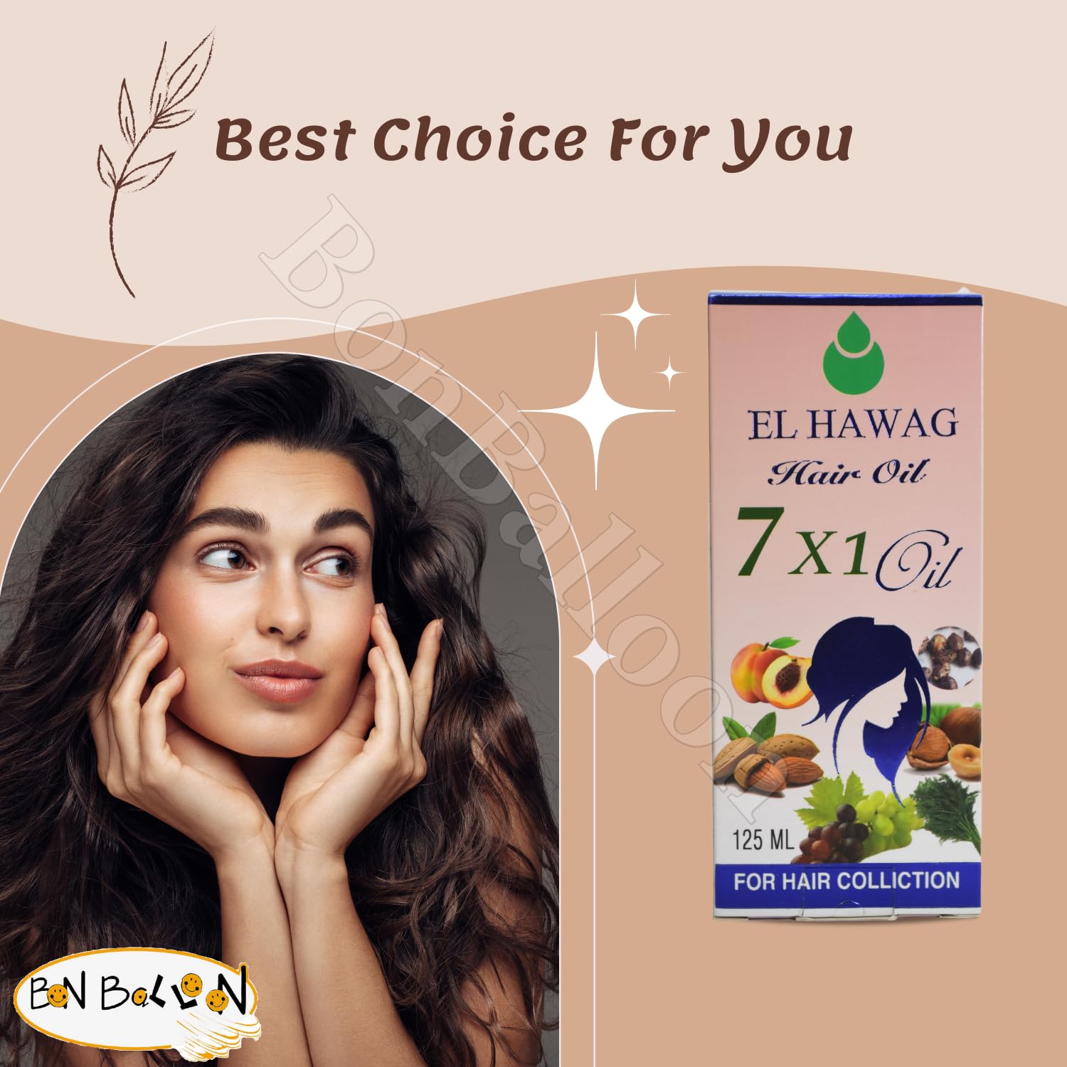 bonballoon Original Elhawag El Hawag 7 x1 Oil Hair Care Watercress Strengthens Of Hair From Root To End (1 Pack = 4.41oz / 125ml