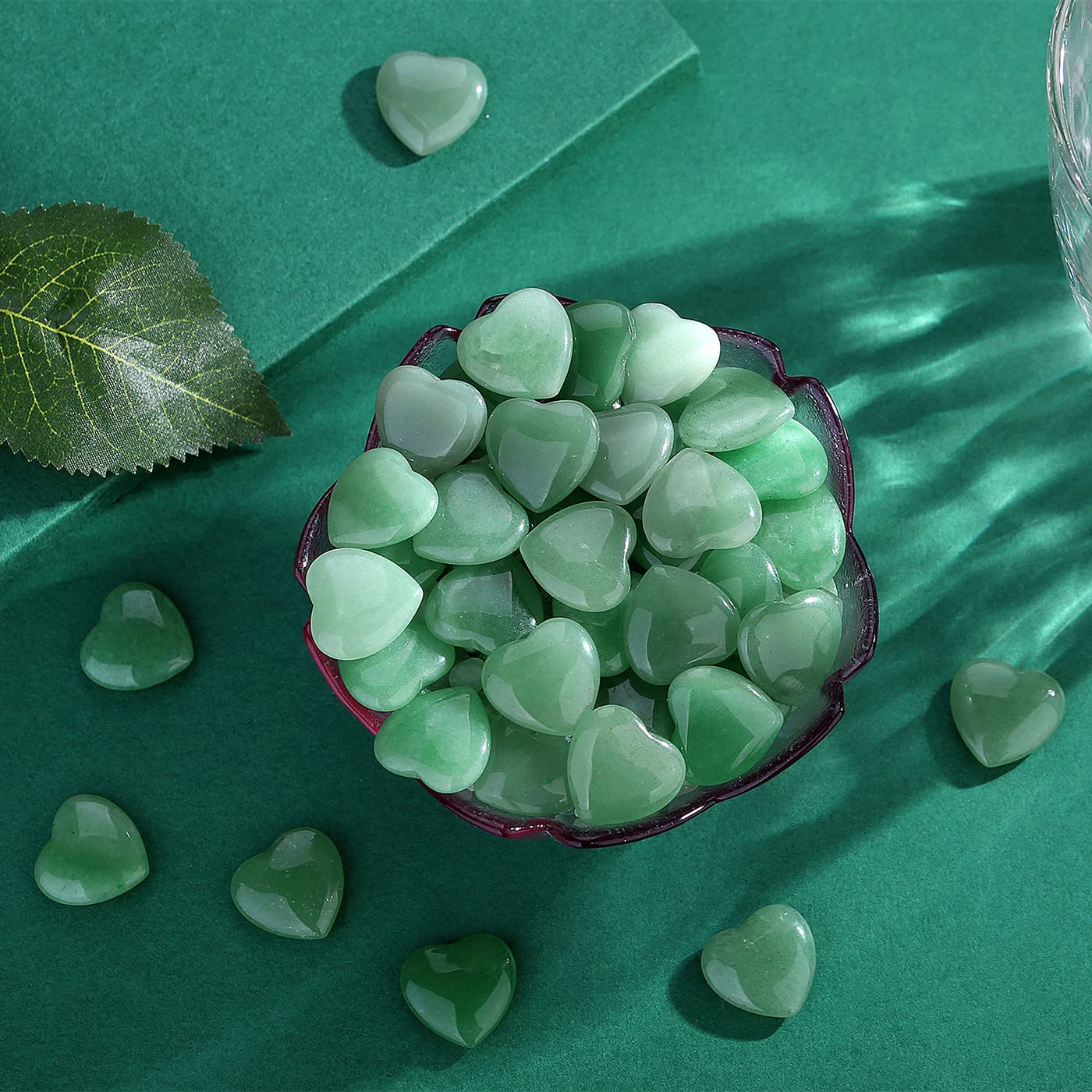 20 PCS Green Aventurine Natural Heart Healing Crystals Polished Crystal Cute Mini Stones Pocket Palm Love Gemstones Set Bulk Who