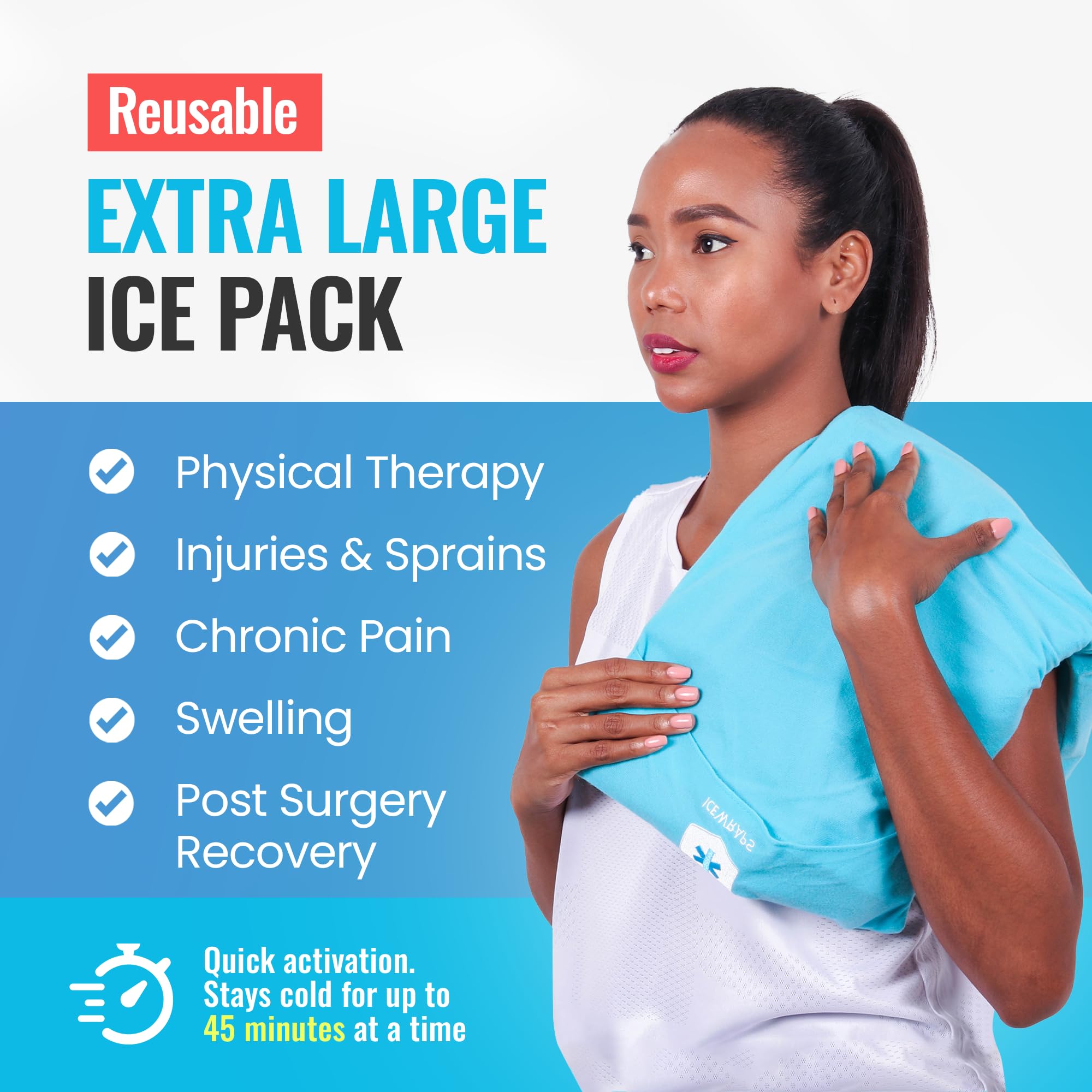 ICEWRAPS 12x21 Extra Large Ice Pack with Soft Fabric Cover | Clay Ice Pack for Physical Therapy | Soft Ice Packs for Injuries Re
