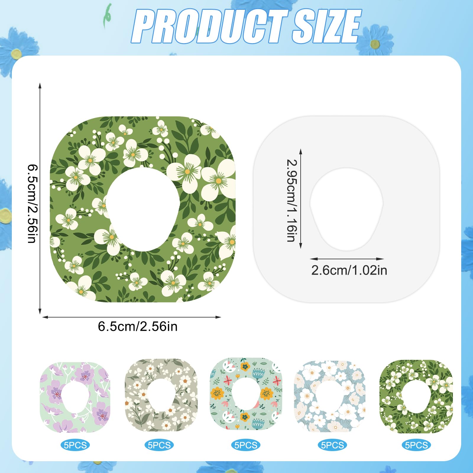25pcs Adhesive Patches for Dexcom G7, Spring Flowers Print Glucose Overpatches CGM Sensor Cover Waterproof Breathable Monitor Ov