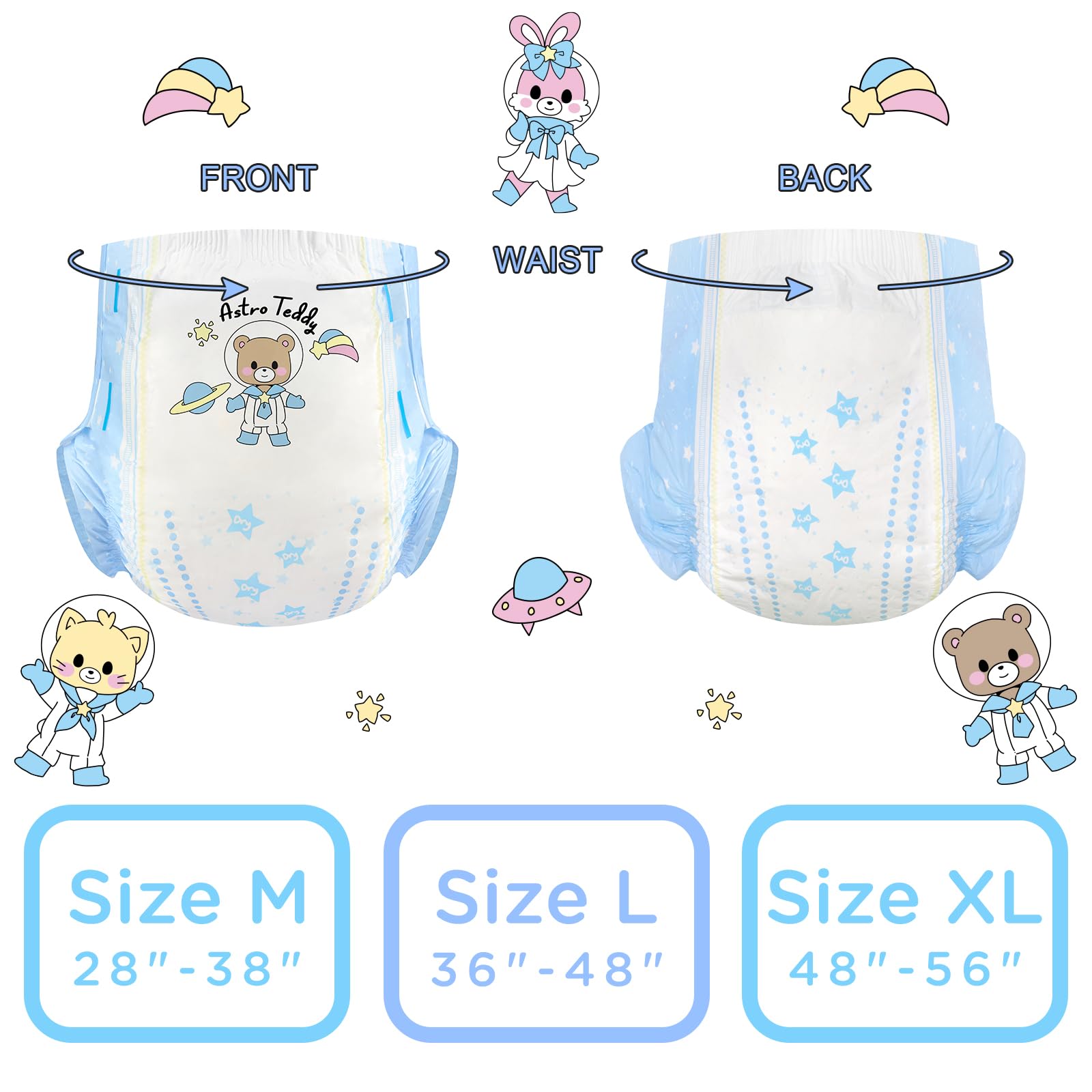 Littleforbig Printed Diaper 2 Pieces Pack 3 Prints Random Assorted - Astro Babies (Large 36-48)