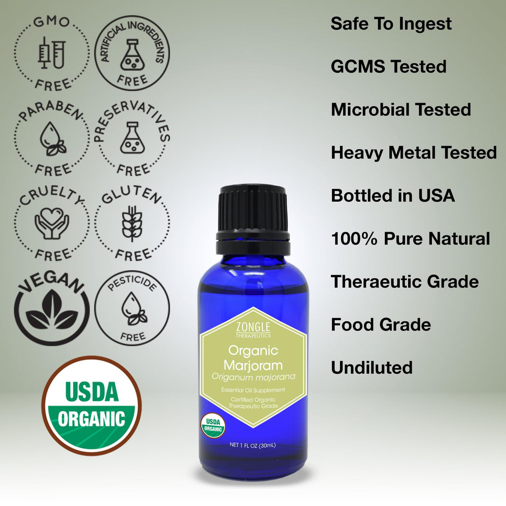Organic, Marjoram Essential Oil, Food Grade - 100% Pure, Sweet Marjoram Essential Oil, by Zongle Therapeutics, 1 OZ