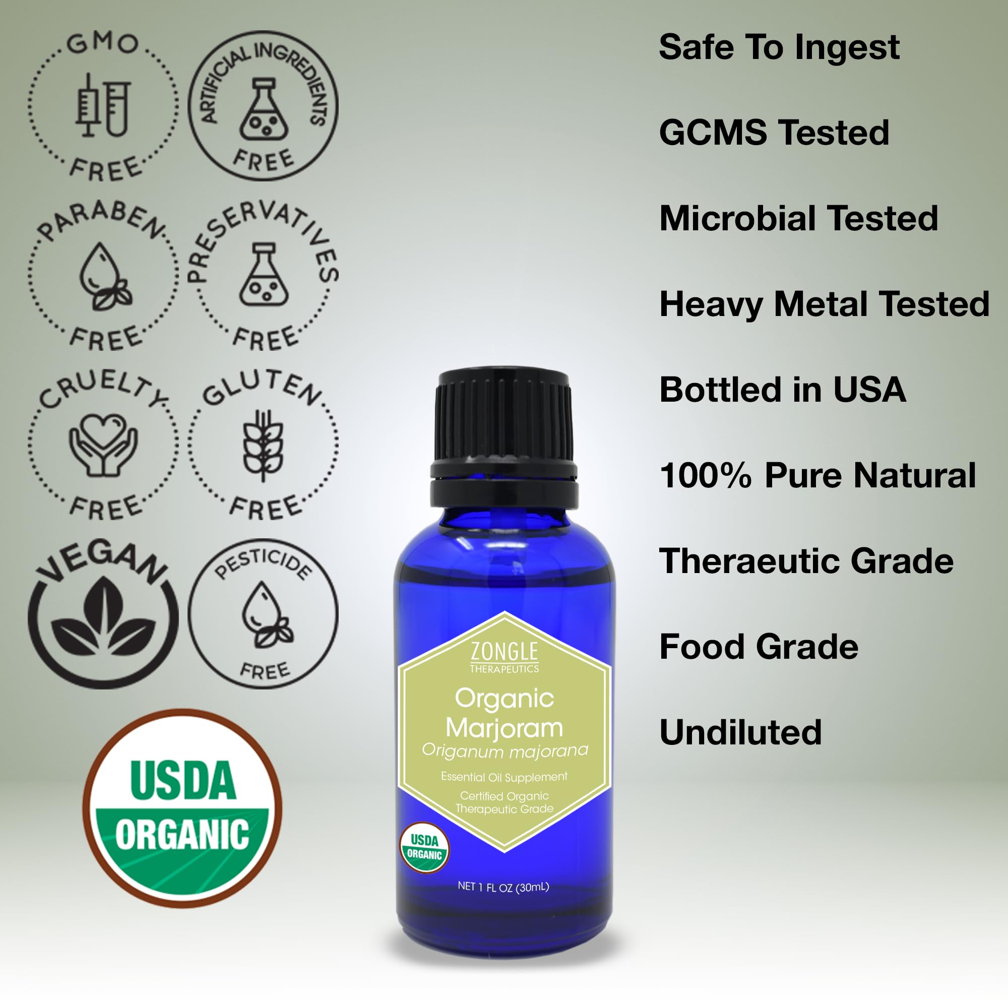 Organic, Marjoram Essential Oil, Food Grade - 100% Pure, Sweet Marjoram Essential Oil, by Zongle Therapeutics, 1 OZ