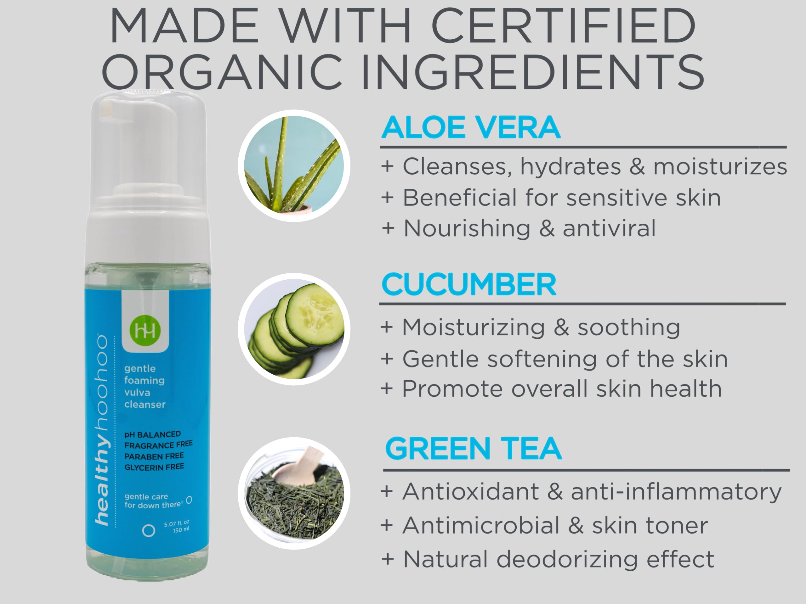 Healthy Hoohoo Gentle Foaming Vulva Cleanser, pH-Balanced Vaginal Soap for Women with Natural & Organic Ingredients, Paraben Fre