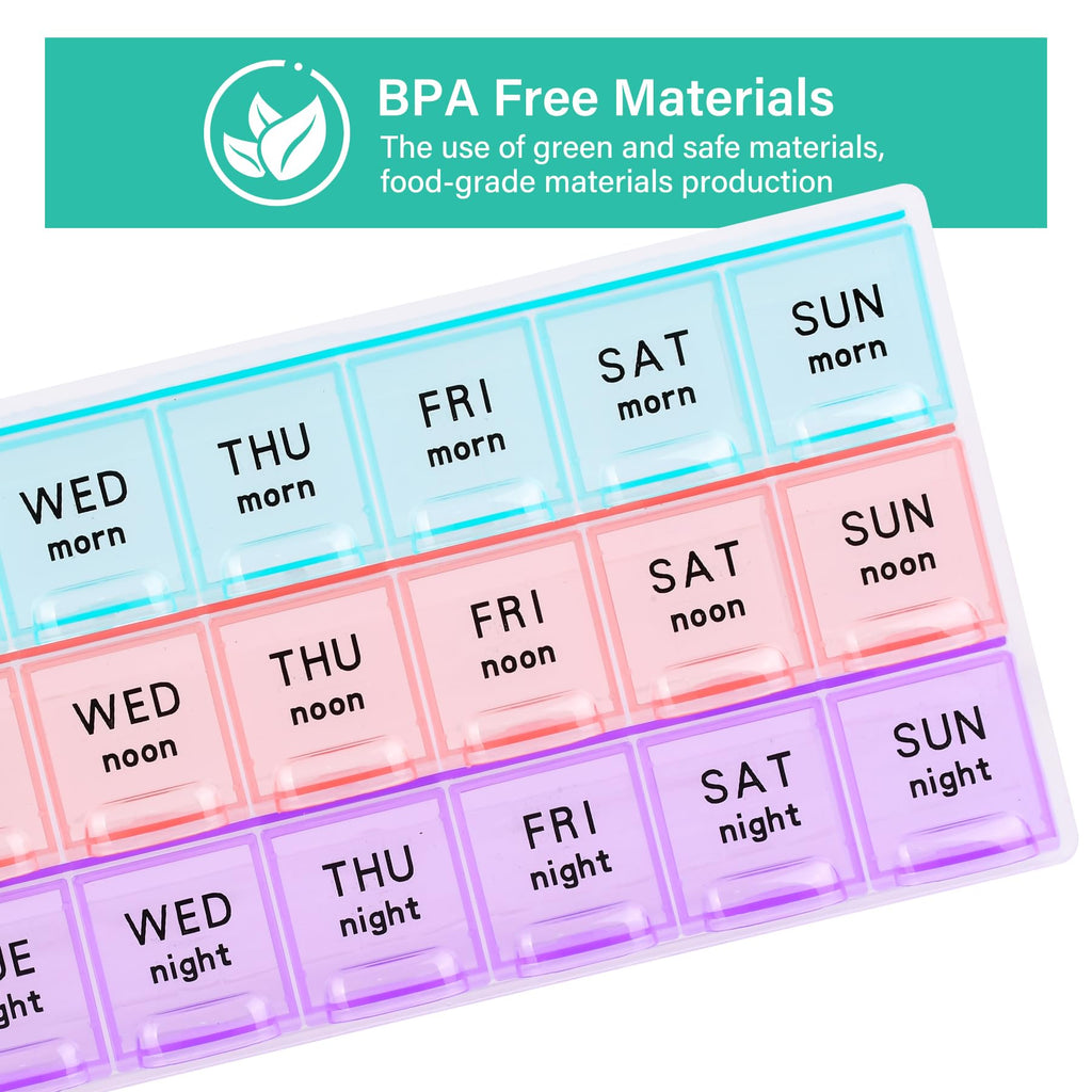 Large Weekly Pill Organizer 3 Times A Day,Travel Pill Cases ,Moisture-Proof 7 Day Pill Contaner, Portable for Pills Vitamin Fish