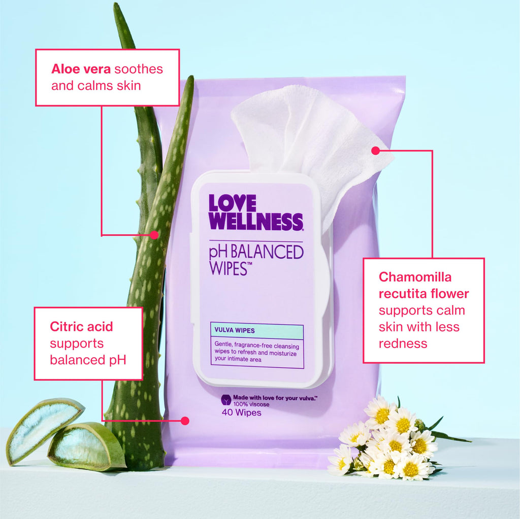 Love Wellness pH Balancing Cleanser & pH Balancing Wipes | Her Essentials Duo | On The Go Support for Her | Cleanser for Balance
