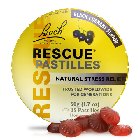 Bach RESCUE PASTILLES, Black Currant Flavor, Natural Stress Relief Lozenges, Homeopathic Flower Essence, Vegetarian, Gluten And 
