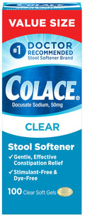 Colace Clear Stool Softener for Gentle Effective Constipation Relief, #1 Doctor Recommended Stool Softener Brand, Dye Free, 50 m