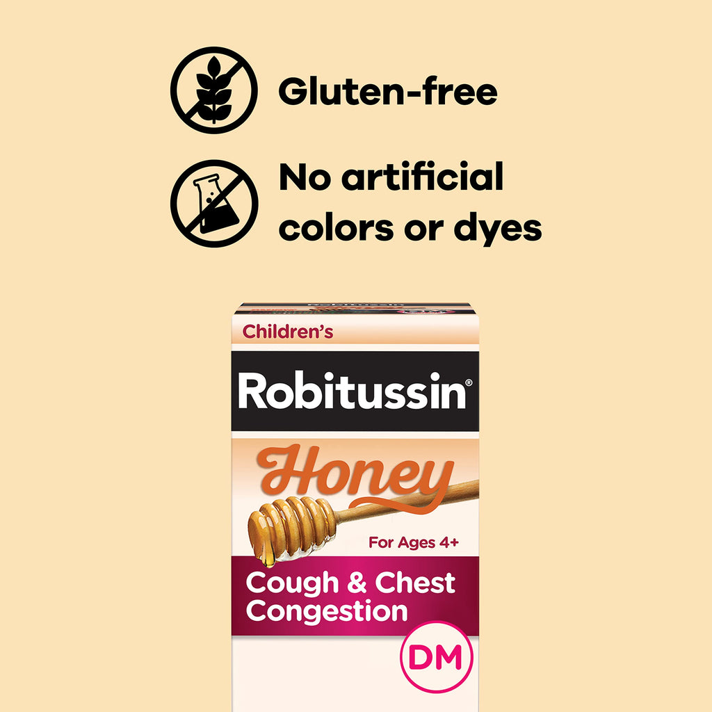 Childrens Robitussin Honey Cough and Chest Congestion DM, Childrens Cough Medicine Made with Real Honey for Flavor - 4 Fl Oz x