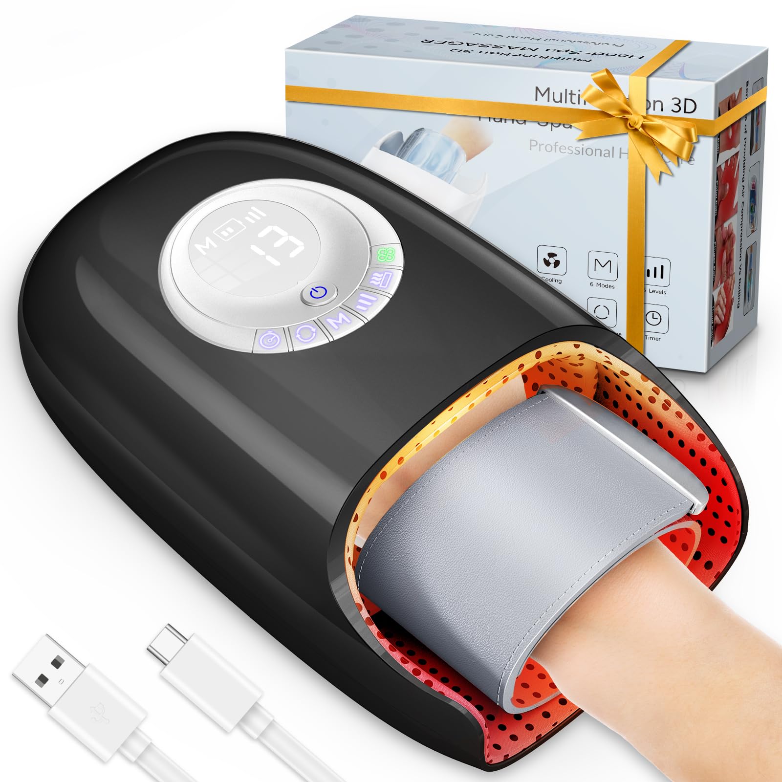 SKRFORM Hand Massager with Heat and Compression, Hand Massage for Arthritis and Carpal Tunnel Relief, 6 Modes Pressure Point The